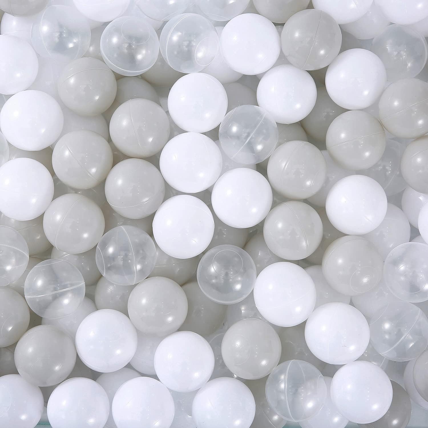 MoonxHome Ball Pit Balls for Toddlers, BPA Free Crush Proof Plastic Toy Balls for Ball Pit, Children's Water Toys, Ideal Gift for Christmas for Play Tent 2.15" Pack of 100 White Clear and Light Grey