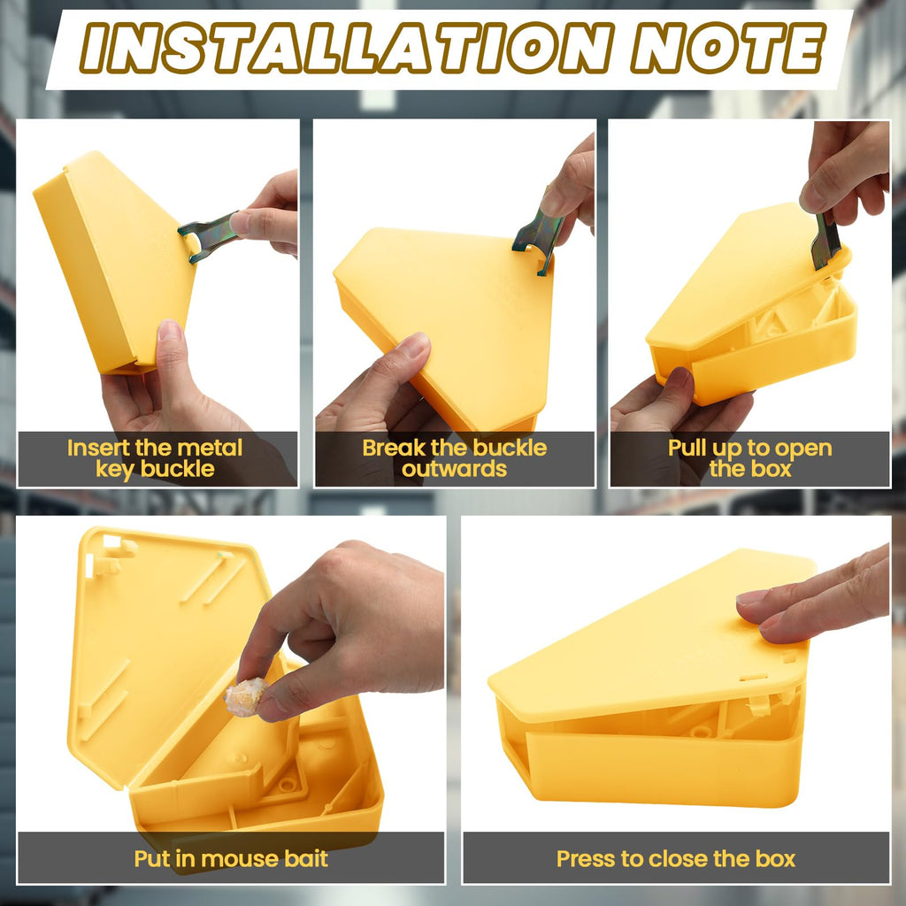 Kittmip 24 Pcs Triangle Mouse Station with Keys, Key Required Mouse Bait Station, Reusable Humane Rodent Box Against Mice Chipmunks Squirrels for Kitchen Living Room Office Warehouse (Yellow)