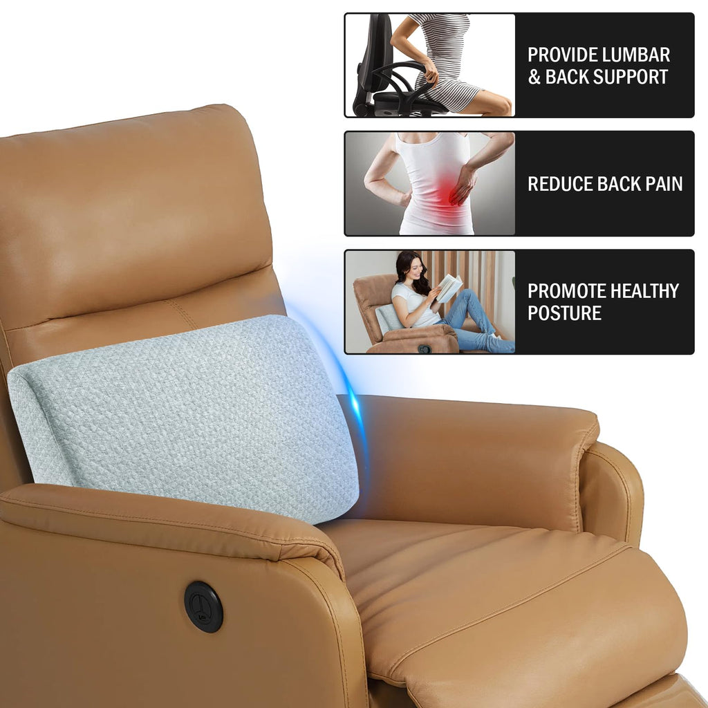 HOMBYS Lumbar Support Pillow for Recliner Chair, Memory Foam Back Support Cushion for Elderly,Extra Large Lumbar Support Pillow with Extension Straps, Thick Backrest for Home Reading