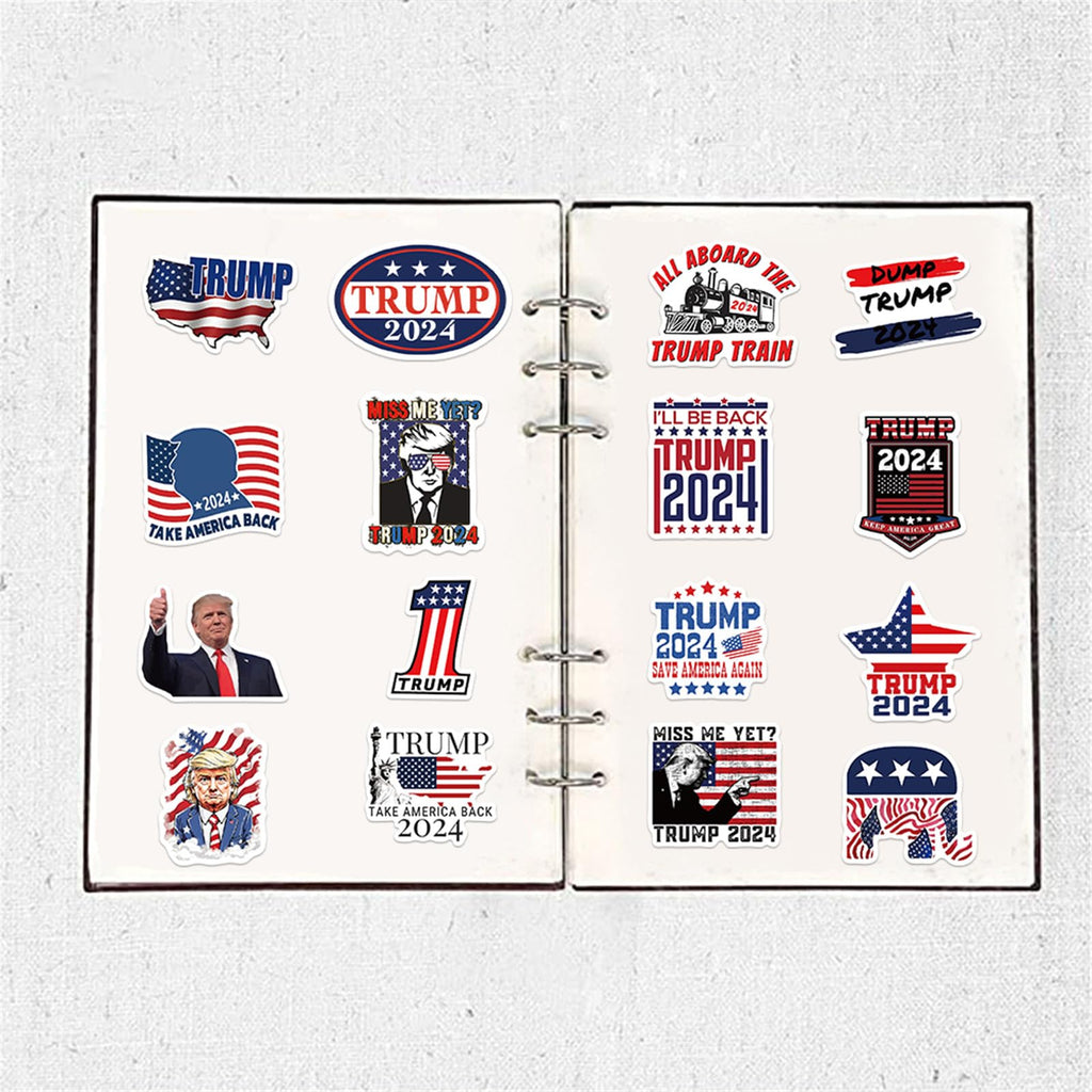 50Pcs Donald Trump Stickers, Trump 2024 Stickers, Funny USA Presidential Election Stickers for Water Bottles, American Flag Gifts for Kids Men and Women (Trump 50)
