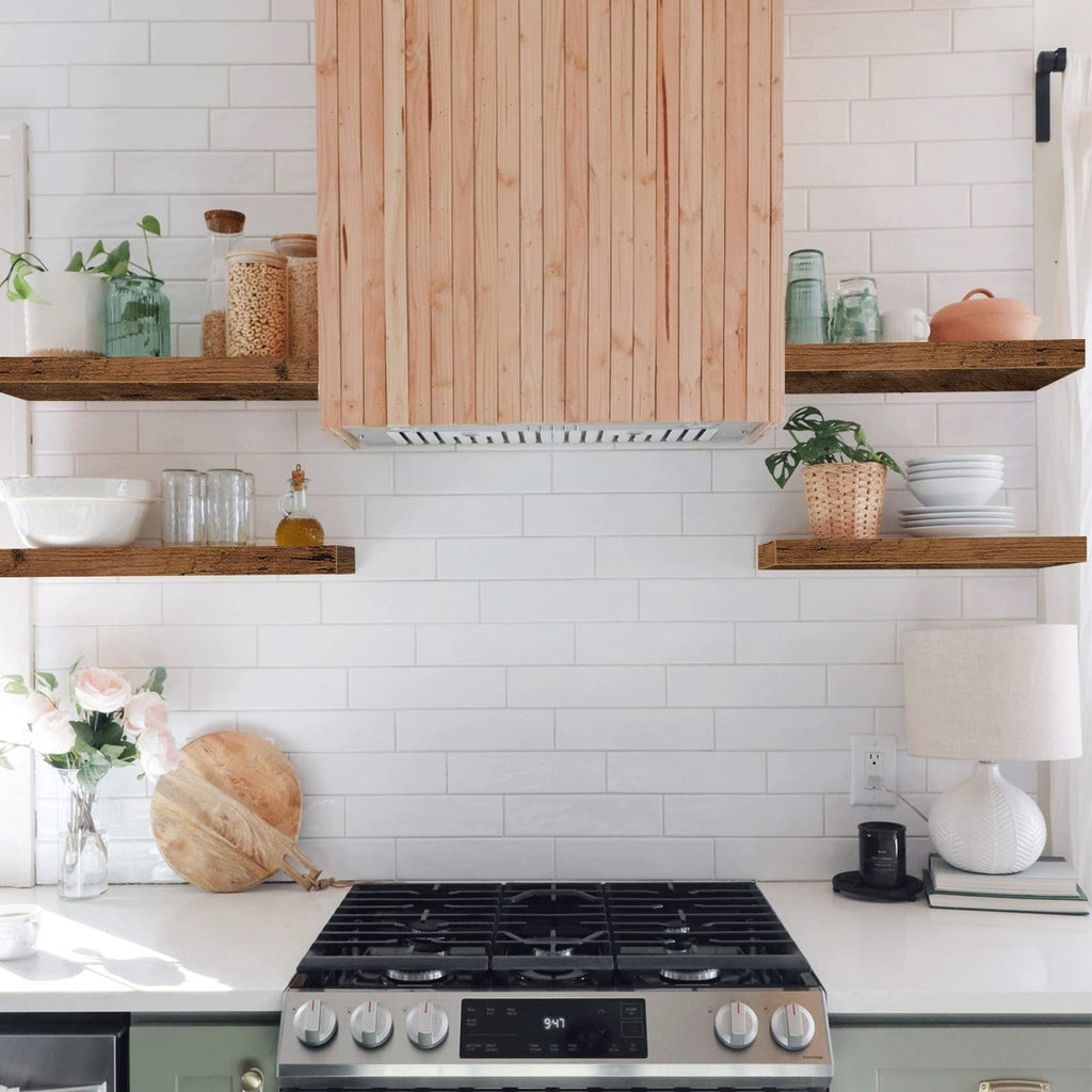 QEEIG Bathroom Floating Shelves for Wall Shelf Over Toilet Wall Mounted Farmhouse Small 16 inch Set of 2, Rustic Brown (008-40BN)