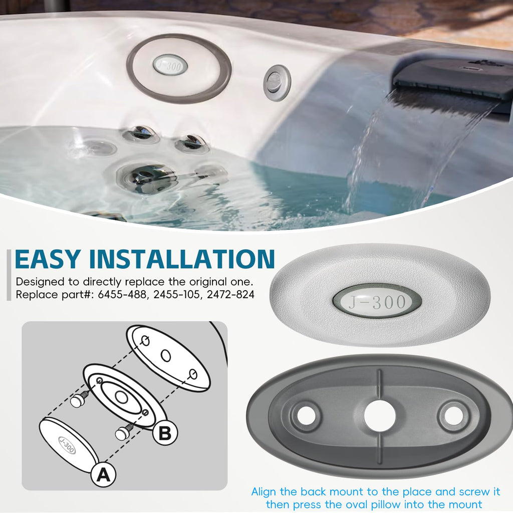 4 Pack 2472-824 Spa Oval Pillow Insert and Back Mount Fit for 2004–2018 Jacuzzi J-300 Series Hot Tubs & Spas, 2455-263 Hot Tub Headrest Replacement Spa Pillows - Enhanced Support