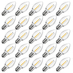 Meconard C7 Led Replacement Christmas Light Bulb, 25 Pack C7 Shatterproof Led Bulbs for Christmas Outdoor String Lights, E12 Candelabra Base, Commercial Grade Holiday Bulbs, Warm White