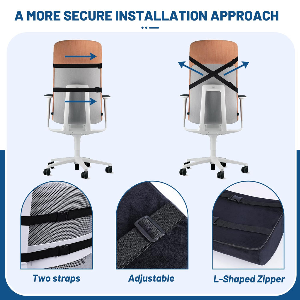 QUTOOL Orthopedic Seat Cushion and Lumbar Support Pillow for Office Chair & Car, Memory Foam with Washable Cover Ergonomic Desk Chair Cushion for Tailbone, Lower Back Pain, Sciatica Relief