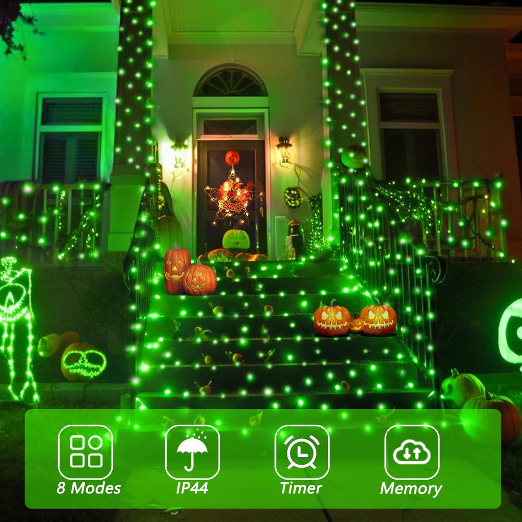 YEGUO Green Christmas Lights, 200 LED String Lights Outdoor Waterproof, 8 Modes 66ft Christmas Lights Plug in