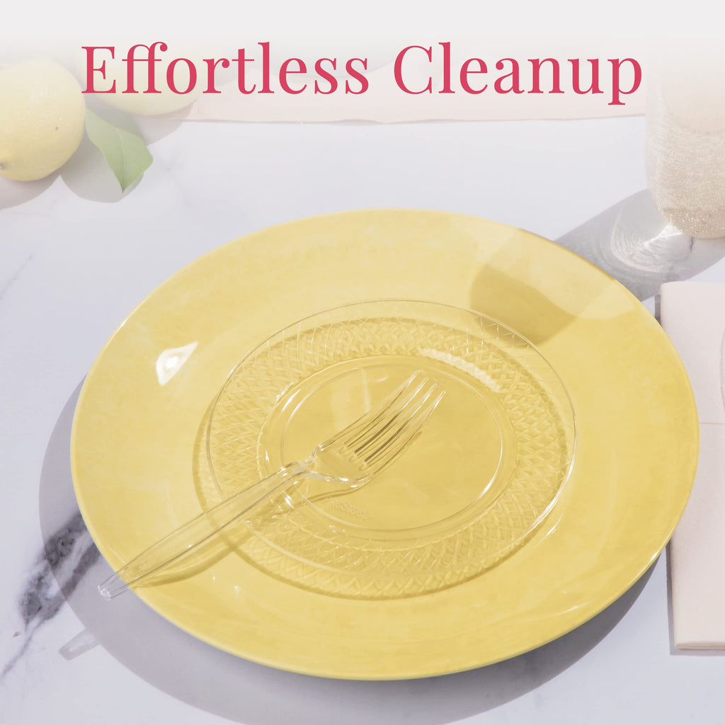Prestee 300 Plastic Forks Heavy-Duty, Heavyweight Plastic Silverware Forks, Fancy Plastic Cutlery, Elegant Disposable Forks Pack, Bulk Disposable Flatware, Silver Forks for Christmas Holiday (clear)