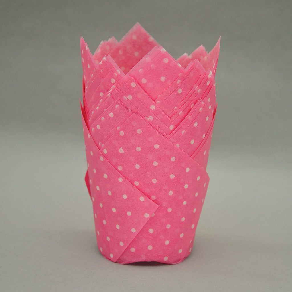 QLSmypkg Large Muffin Greaseproof paper Baking cupcake cups, 2-1/4" x 4" Pink printed with Polka Dot Tulip Baking Cup(Large) (125pcs)