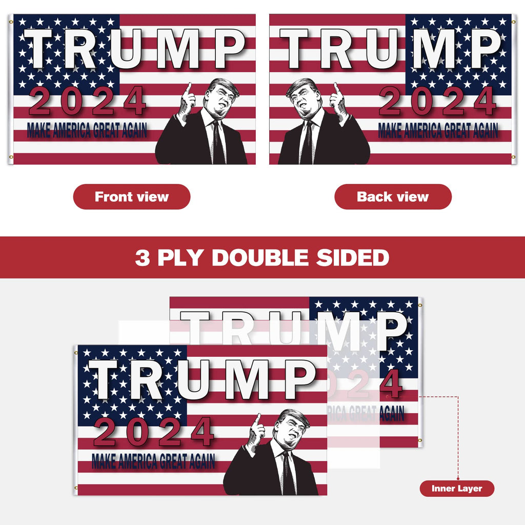 TRUMP 2024 Flag 3x5 outdoor made in usa Double Sided 3ply Make America Great Again Heavy Duty PresidentTrump Flags 2024 for Indoor Outdoor Decorations