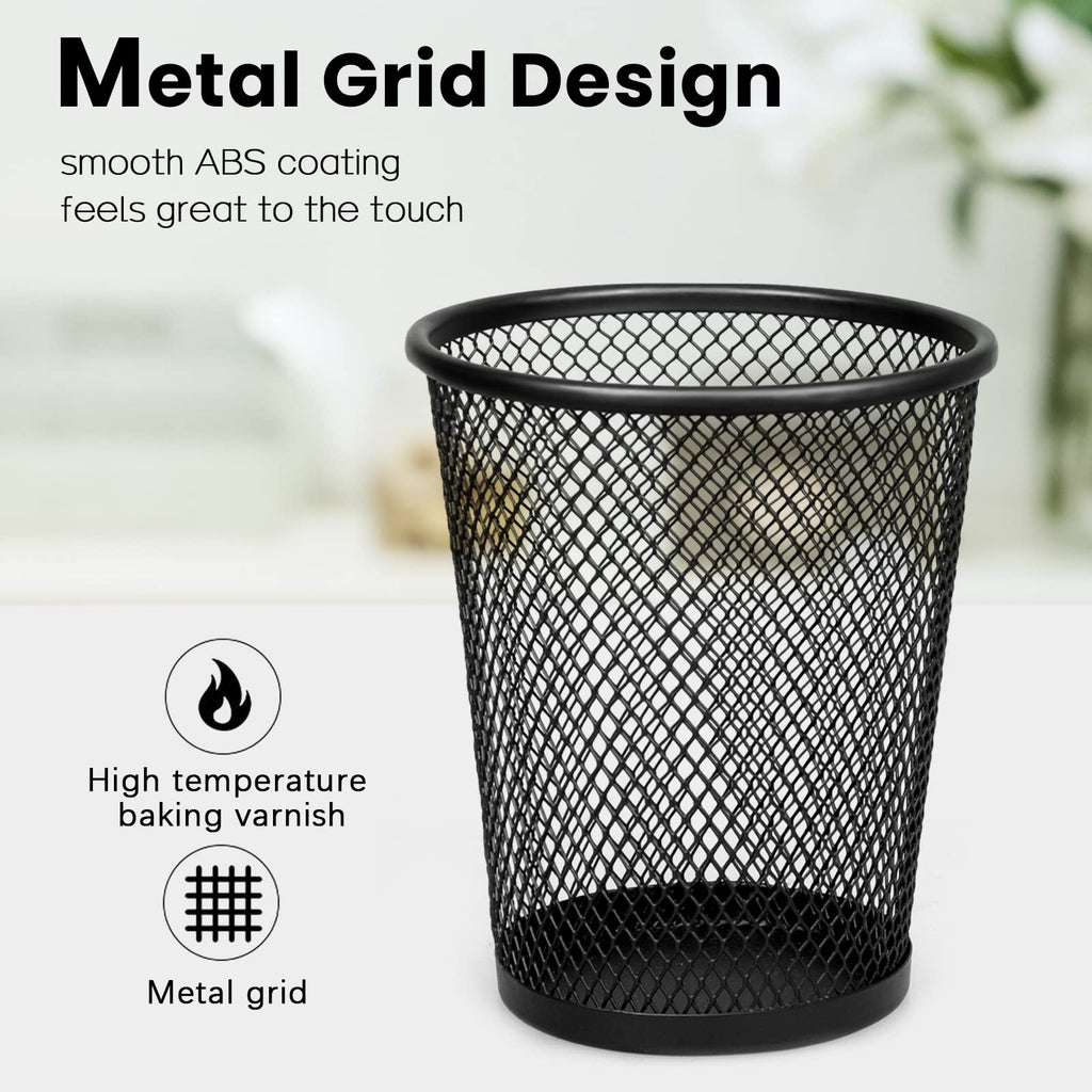 Mesh Pencil Holder Metal Pen Cup Black for Desk, 6 Pack Office Desk Organizer for Business, School & Home