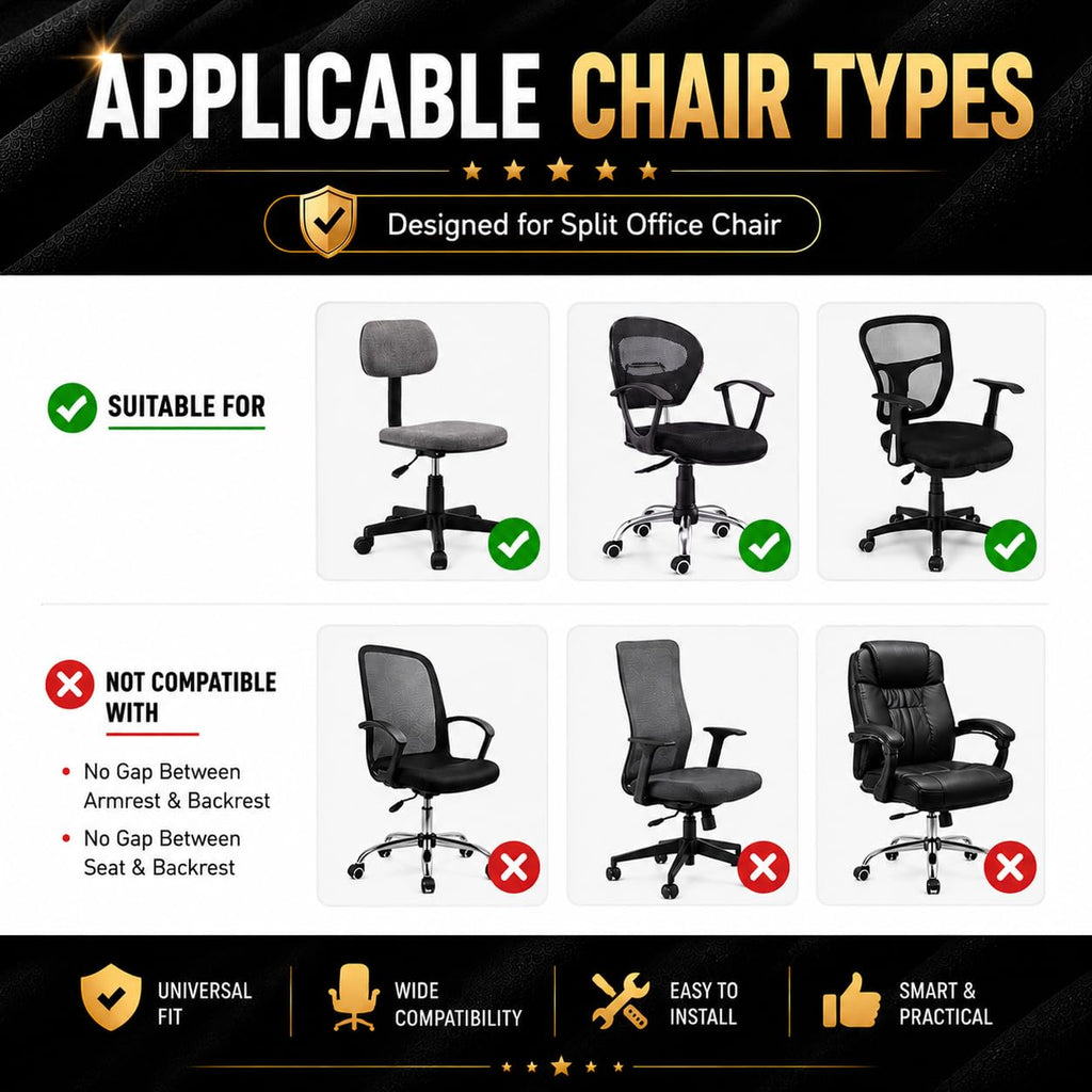Water-Resistant Stretchable Desk Office Chair Seat Cushion Covers - Universal Spandex Computer Chair Slipcover - Removable Washable Cushion Protectors for Dogs, Cats, Black