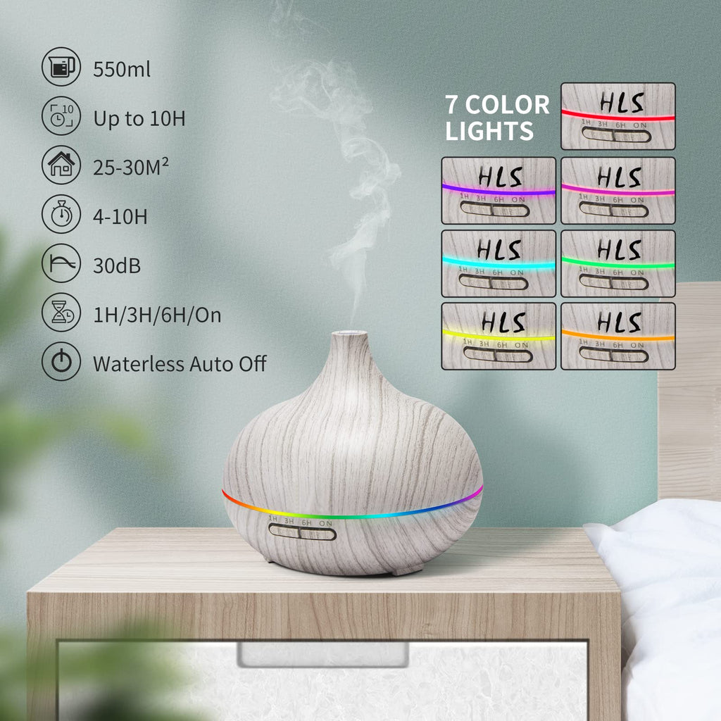 550ML White Essential Oil Diffuser Large Room with Remote,Ultrasonic Cool Mist Diffusers with Essential Oils,Aroma Diffuser for Office Home Auto Shut-Off