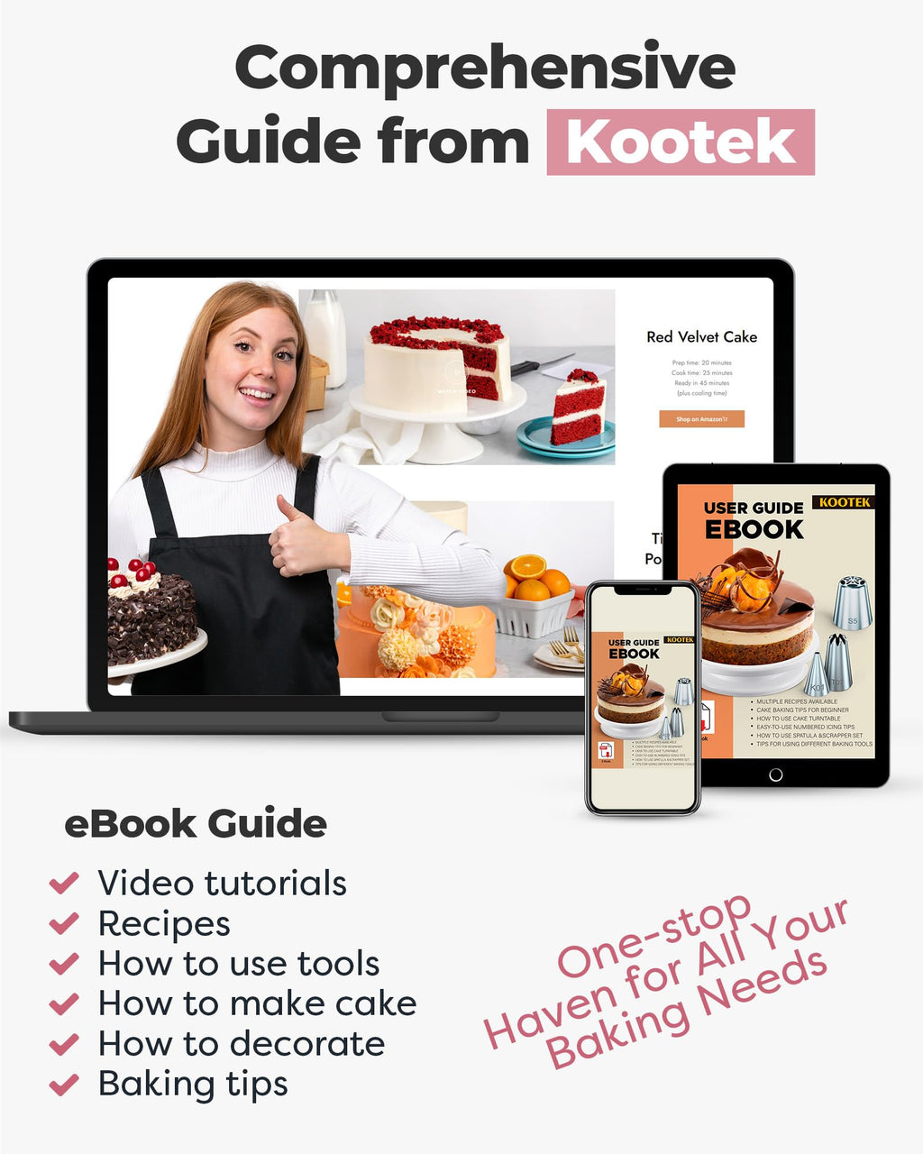 Kootek 71PCs Cake Decorating Kit, Baking Supplies Tools - Includes Cake Stand Turntable, 12 Icing Piping Tips, 2 Frosting Spatulas, 3 Scrapers, 50+2 Piping Bags, Coupler, Video Tutorial, Booklet