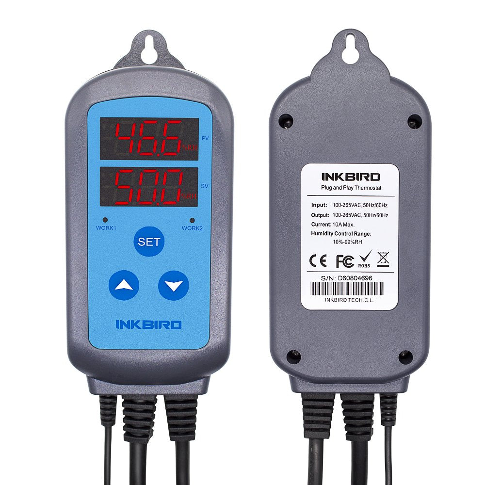 INKBIRD Humidity Controller IHC200 Inkbird Humidistat Mushroom Greenhouse Pre Wired Outlet Dual Stage Humidifier Dehumidifier.