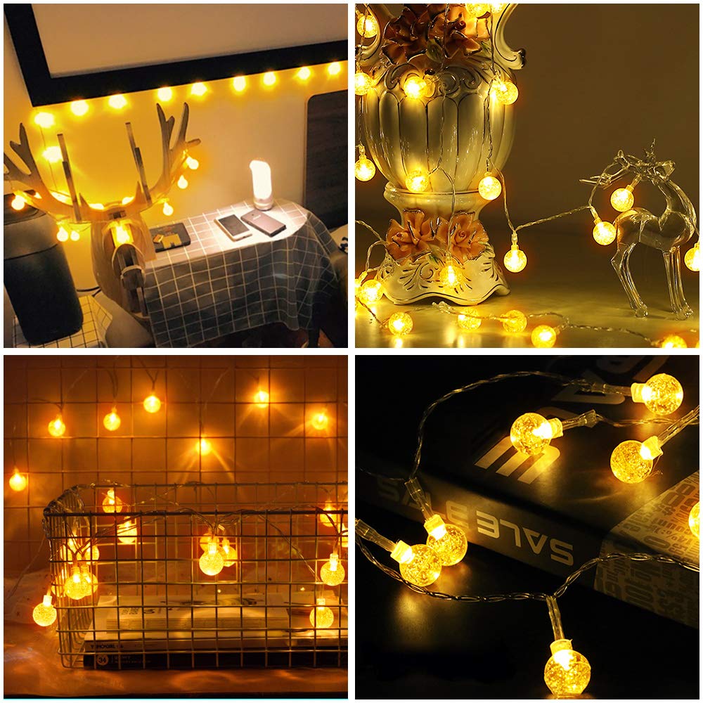 Metaku Globe String Lights Fairy Lights Battery Operated 16.4ft 50LED String Lights with Remote Waterproof Indoor Outdoor Hanging Lights Decorative Christmas Lights for Home Party Patio Garden Wedding