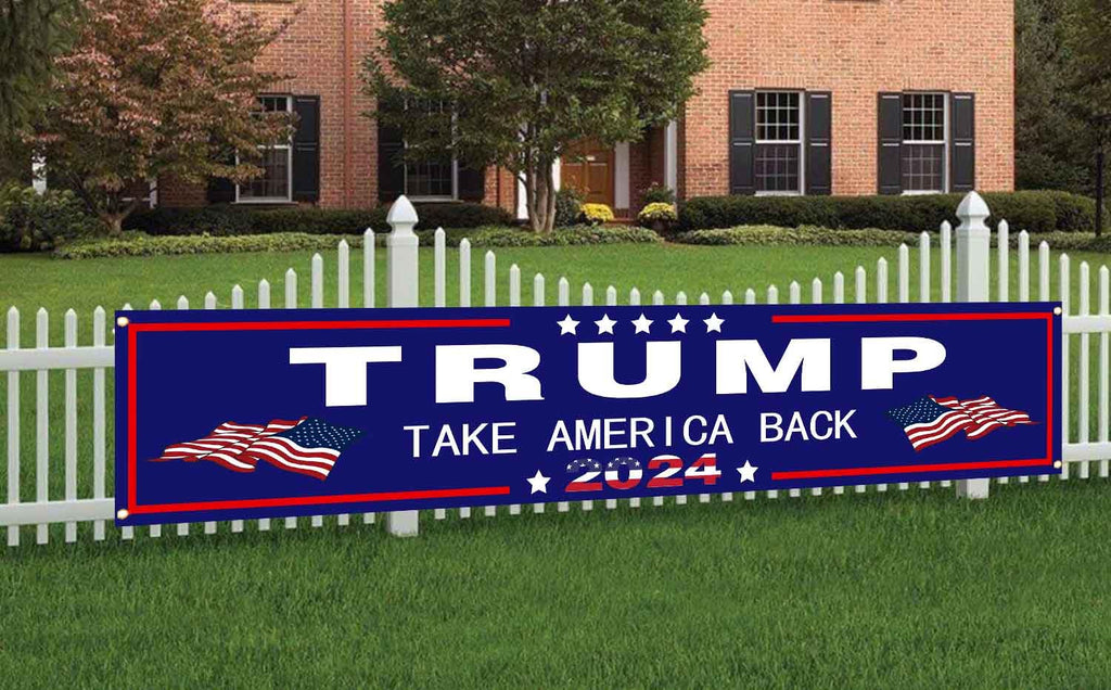 DOPMMT Donald Trump 2024 Flag Large Banner Trump 2024 Yard Signs banner Advertising Polyester Party Outdoor Flag Decor 8.2x1.6 FT