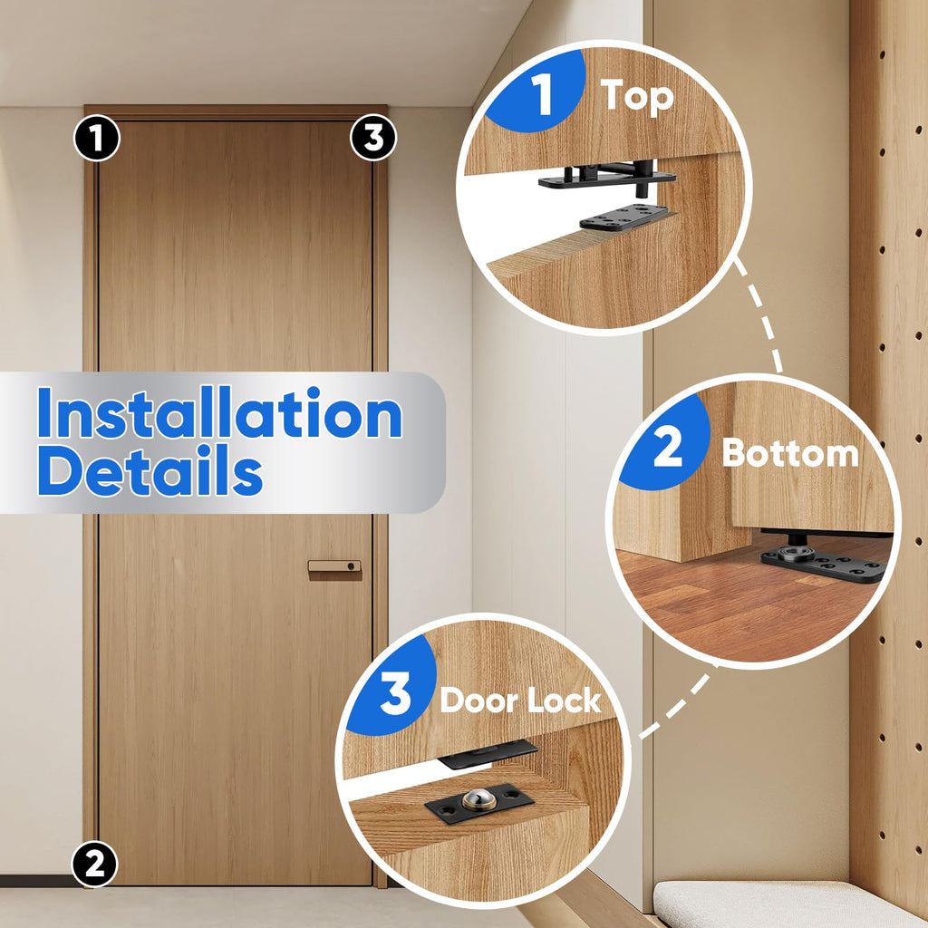 Hidden Door Hinge, Stainless Steel Pivot Hinge, Up to 570Lbs Load-Bearing, Hidden Door Bookcase Hinge, Heavy Duty Swinging Door Hinge 360° Rotation for Secret Door or Concealed Door
