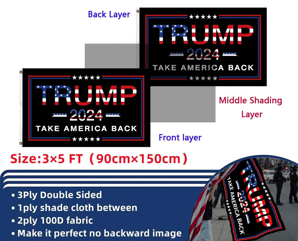 Trump 2024 Flag 3x5 Donald Trump 2024 Take America President Back Flags Made in USA Outdoor Double Sided 3 Ply Heavy Duty Banner with 2 Brass Grommets UV protection Fade Resistant for Indoor Outdoor