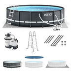 Intex Ultra XTR Frame 14' x 42" Round Above Ground Outdoor Swimming Pool Set with Sand Filter Pump, Ladder, Ground Cloth, and Pool Cover