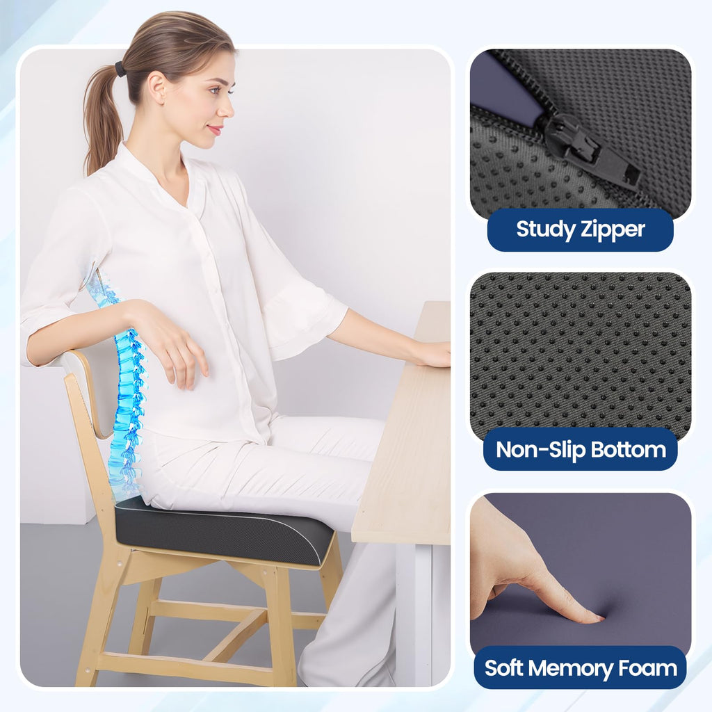 SweetSlubr Seat Cushion for Taibone Pain Relief, Office Chair Cushion, Memory Foam Large Chair Cushion with Non-Slip Cover for Soft Support at Office Chair, Car Seat, Airplane, Bleacher Grey/Large