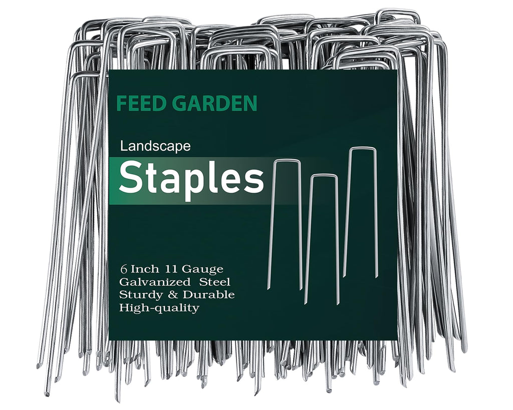 FEED GARDEN 6 Inch 200 Pack Galvanized Landscape Staples 11 Gauge Anti-Rust Garden Stakes Landscaping Fabric SOD Pins Yard Stakes for Christmas Decoration Weed Barrier Fabric