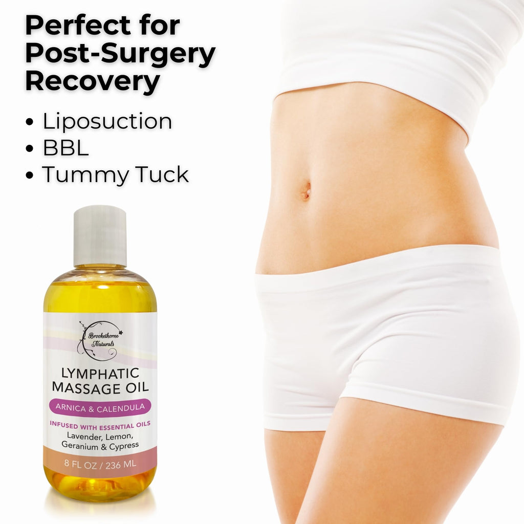 Lymphatic Massage Oil for Natural Lymphatic Drainage | Massage Oil for Massage Therapy | Premium Quality with Arnica & Lavender Oil | for Post Surgery Recovery & Detox | 8oz by Brookethorne Naturals