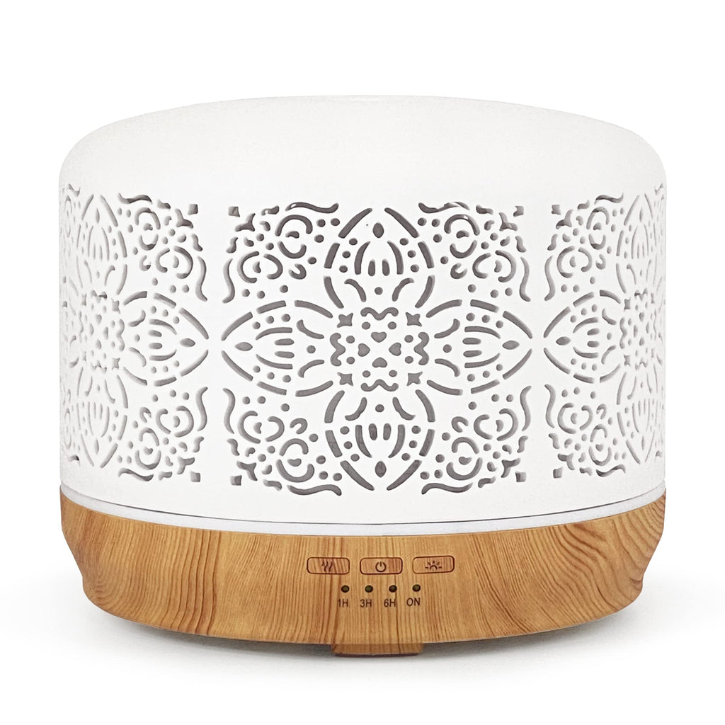 Earnest Living Essential Oil Diffuser White Ceramic Diffuser 500 ml Timers Night Lights and Auto Off Function Home Office Humidifier Aromatherapy Diffusers for Essential Oils