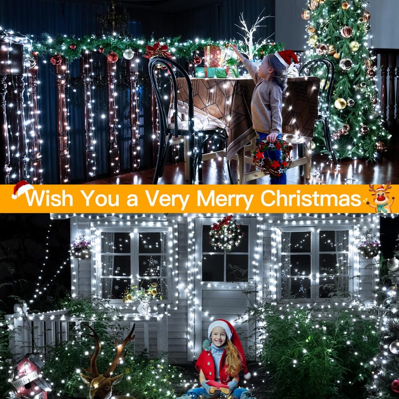 Ollny Christmas Lights 1000 LED 330 FT, IP67 Waterproof Plug in Christmas Tree Lights with Remote, 8 Modes, 3 Timers, Dimmable, House Xmas Indoor Decorations Outdoor Christmas Lights (Cool White)