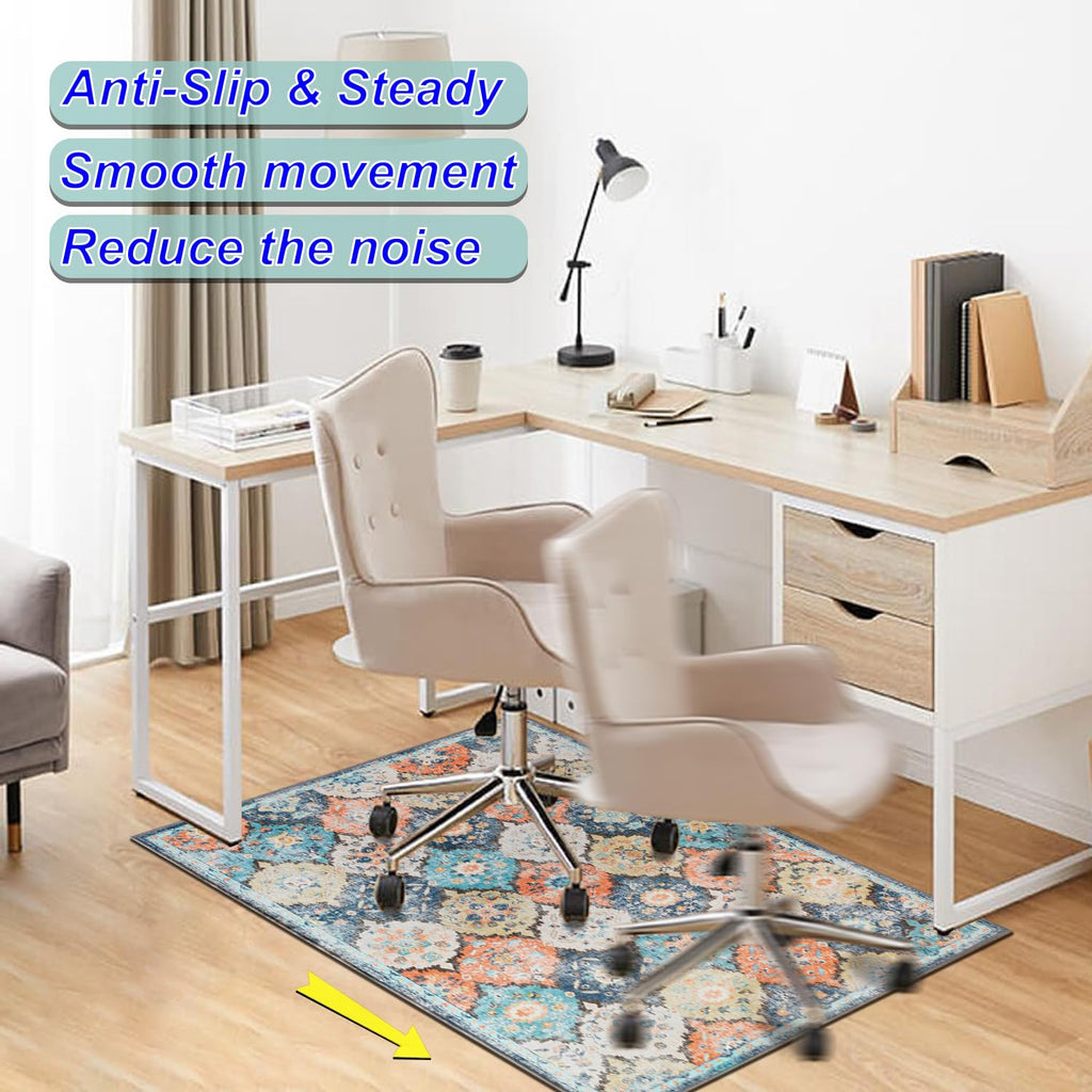 Orange Blue Office Chair Mat - 48"x36" Anti-Slip Rug for Hard Floor
