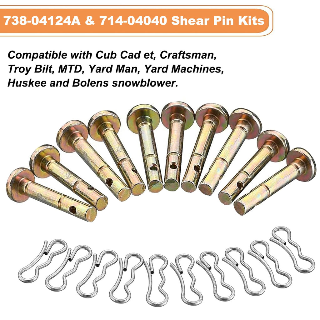 Qloby 30 Pack Upgraded Shear Pins and Cotter Pins for Snowblower, 738-04124A and 714-04040 Replacement Shear Pin Kits Compatible with MTD Craftsman Cub Cad Troy Bilt SnowBlowers