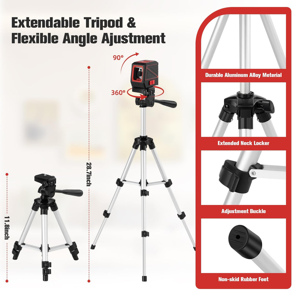 Laser Level with Tripod, 100 feet Green Cross Line Self Rotary Leveling Laser Level, Vertical and Horizontal Line, Rotatable 360 Degree, Manual Self leveling and Pulse Mode,IP54 Waterproof & Battery