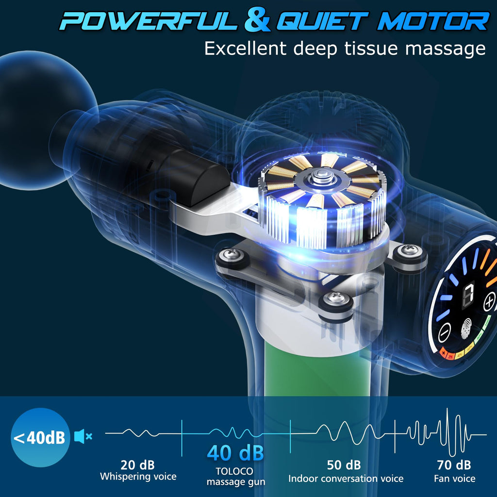 TOLOCO Massage Gun, Muscle Massage Gun Deep Tissue, Percussion Massage Gun with 9 Replacement Heads, Super Quiet Portable Electric Massager for Athletes, Treatment, Relax, Black