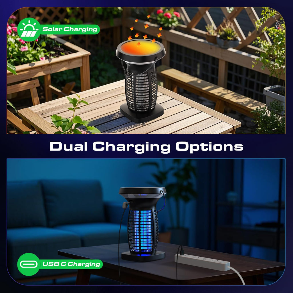 OnBeam Solar Bug Zapper Outdoor, Mosquito Zapper Outdoor Waterproof Electric Fly Zapper Rechargeable Mosquito Killer with Solar Panel, 4200V Fly Trap Indoor for Home Backyard, Patio, Garden, Camping
