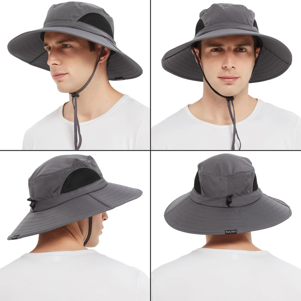Men's Waterproof Sun Hat, Outdoor Sun Protection Bucket Safari Cap For Safari Fishing Hunting Dark Gray One Size