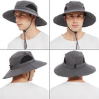 Men's Waterproof Sun Hat, Outdoor Sun Protection Bucket Safari Cap For Safari Fishing Hunting Dark Gray One Size