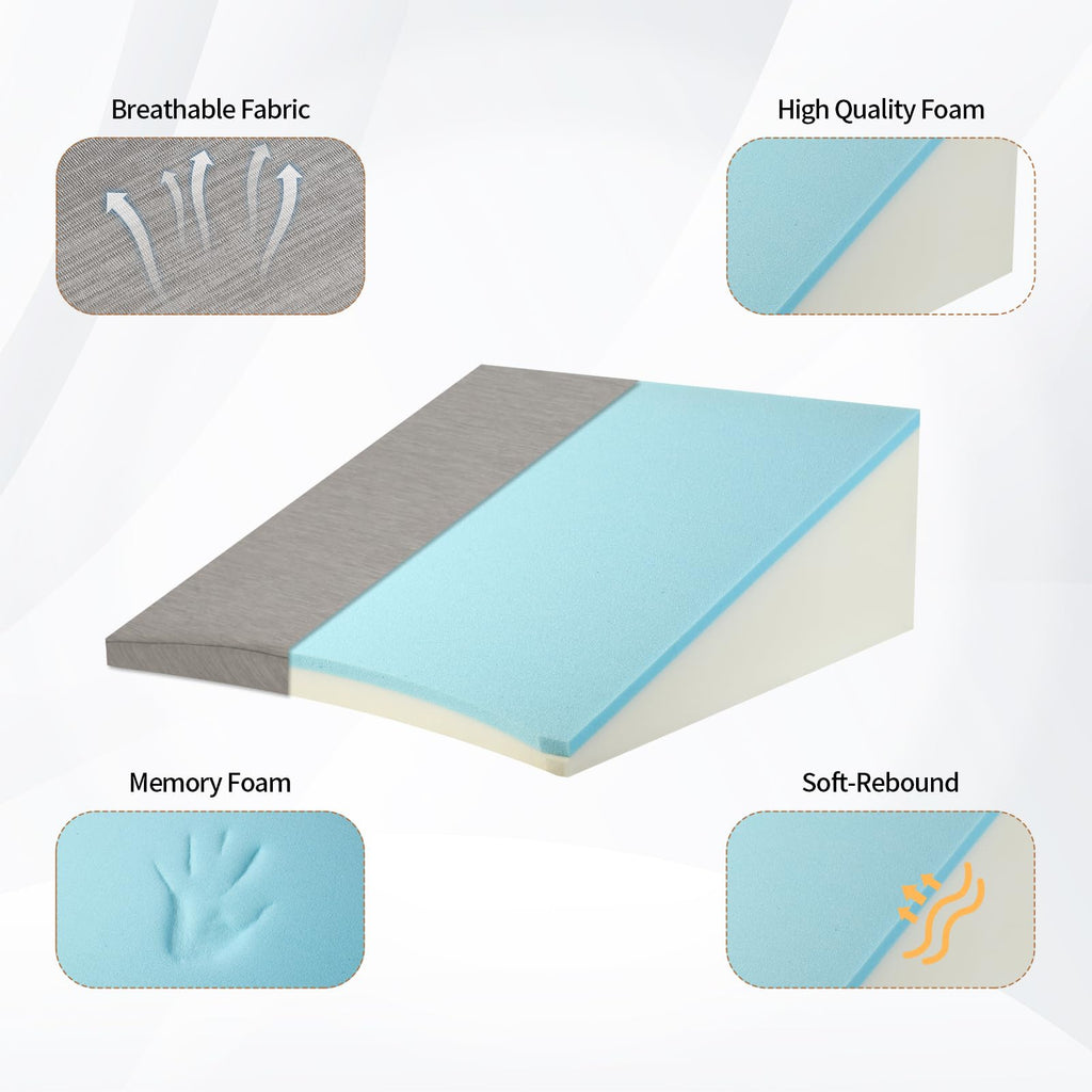 Wedge Pillow for Sleeping, 8 Inch Cooling Triangle Bed Pillow with Removable Cover, Elevated Body Pillow for Back Support, After Surgery, Snoring, Neck, Leg and Acid Reflux, Grey