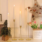 Fo32won Snowy White LED Flameless Taper Candles Battery Operated with Remote and Timer, Set of 4 Christmas Real Wax Window Candlesticks with 3D Flame Wick, 10 Inches Flickering Christmas Candlesticks