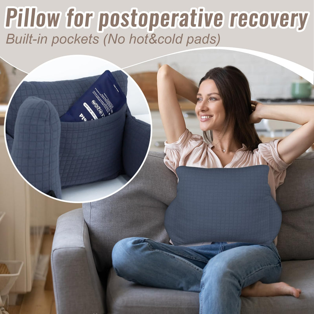 RoamReady Hysterectomy Recovery Pillow, Post-Surgery Cushion for Abdomen C-Section Tummy Tuck Lumpectomy Myomectomy Patients Must Haves Abdominal Pillow with Pocket (Navy Blue)