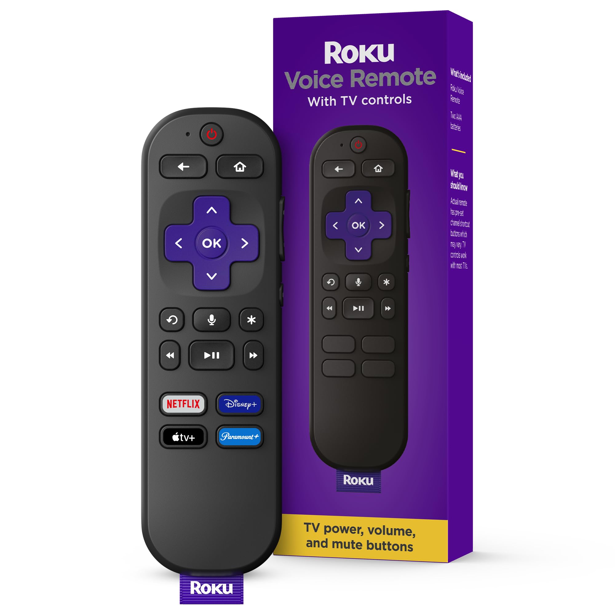 Roku Voice Remote | TV Remote Control with Voice Control, TV Controls, Simple Setup, & Pre-Set App Shortcuts - Replacement Remote Compatible with Roku TV, Roku Players, & Roku Audio