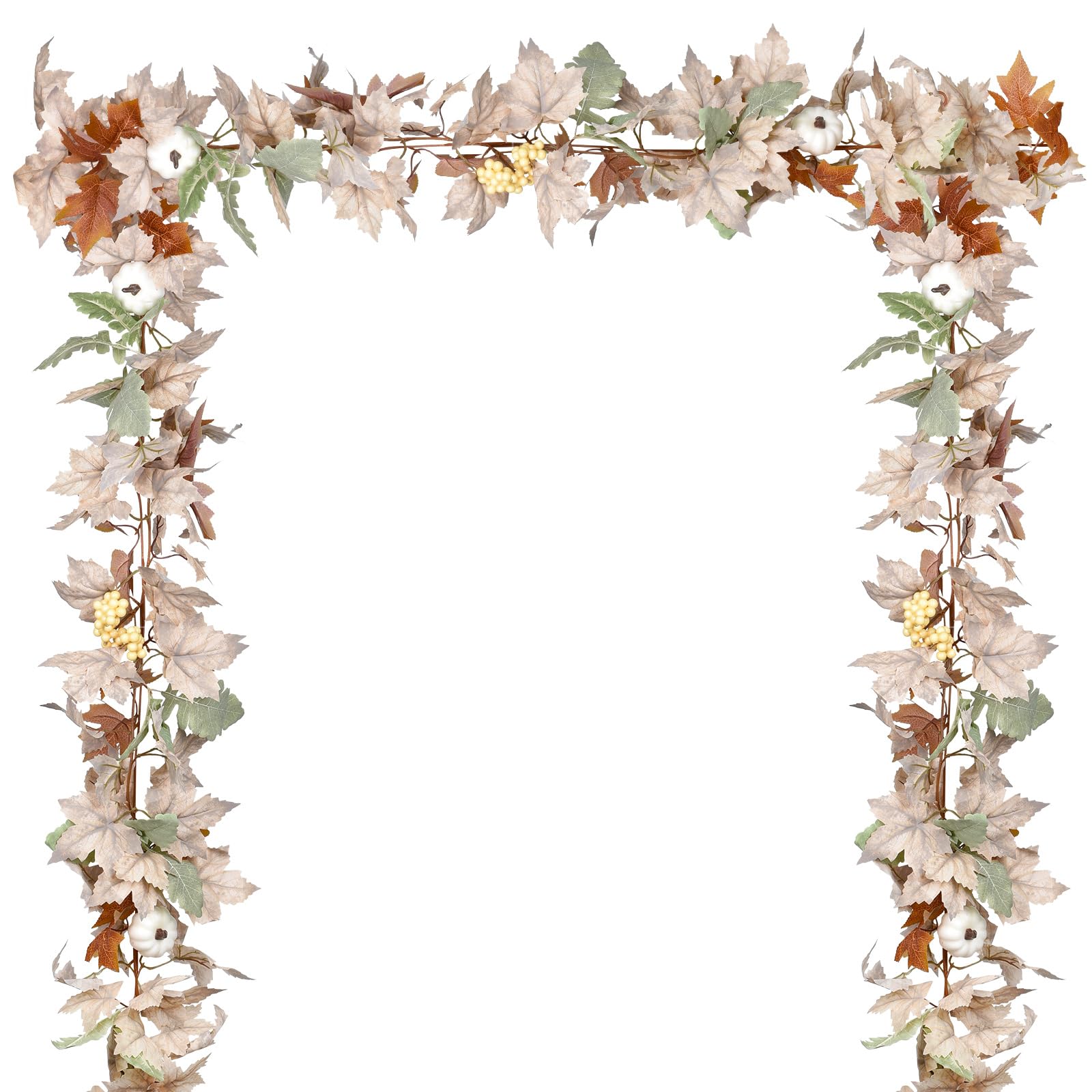 DearHouse 2 Pack Fall Garland Maple Leaf, 5.9Ft/Piece Hanging Vine Garland Artificial Autumn Foliage Garland Thanksgiving Decor for Home Wedding Fireplace Party Christmas (White&Green)