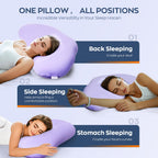 Cloud Contour Memory Foam Pillow Ergonomic Design for Sleeping Comfortably and Reducing Snoring Neck and Cervical Pillow with Cooling Pillowcase Purple