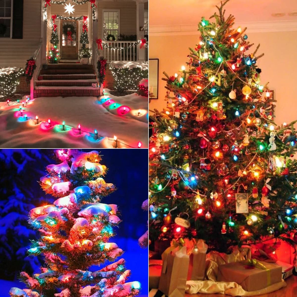 Couah Christmas Light Bulbs C7 Multi-Color Replacement Bulbs（25 Pack） C7 Ceramic Outdoor String Light Replacement Bulbs, C7/E12 Candelabra Base, 5 Watt
