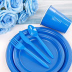 WELLIFE 210 Pcs Blue Party Supplies, Disposable Dinnerware Set, Including Blue Plastic Plates and Napkins, Blue Plastic Cutlery and 12OZ Blue Cups, Serve 30 Guests for Party