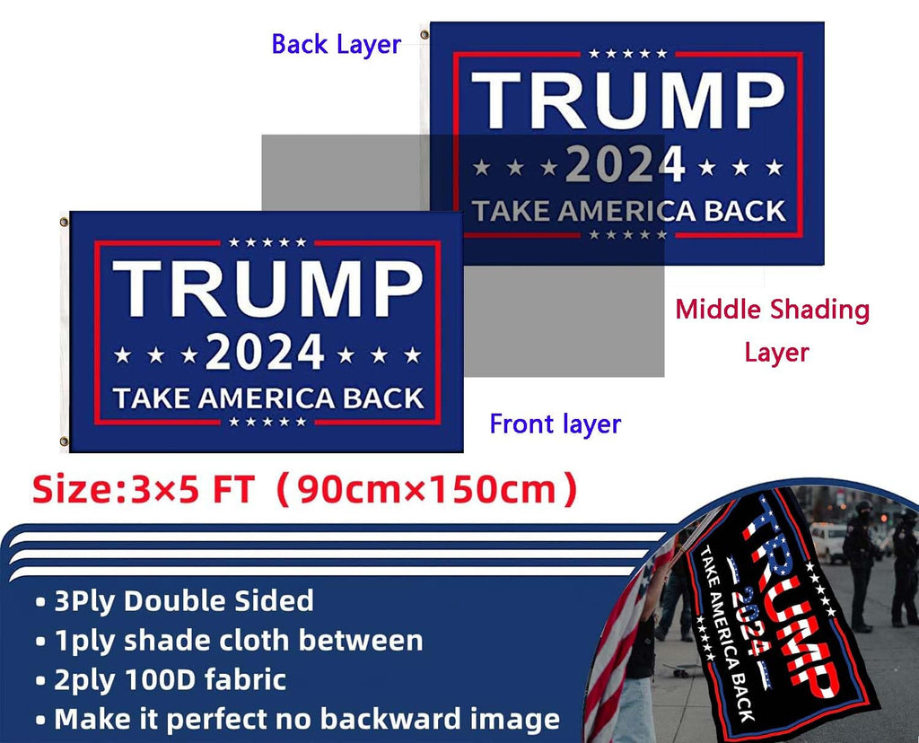 Trump 2024 Flag 3x5 Donald Trump 2024 Take America President Back Flags Made in USA Outdoor Double Sided 3 Ply Heavy Duty Banner with 2 Brass Grommets UV protection Fade Resistant for Indoor Outdoor