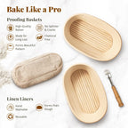 BAVIFY 10 Inch Oval Banneton Bread Proofing Basket Sourdough Starter Kit, Sourdough Bread Baking Supplies with Bread Lame, Sling, Spatula, Scraper, Dough Whisk