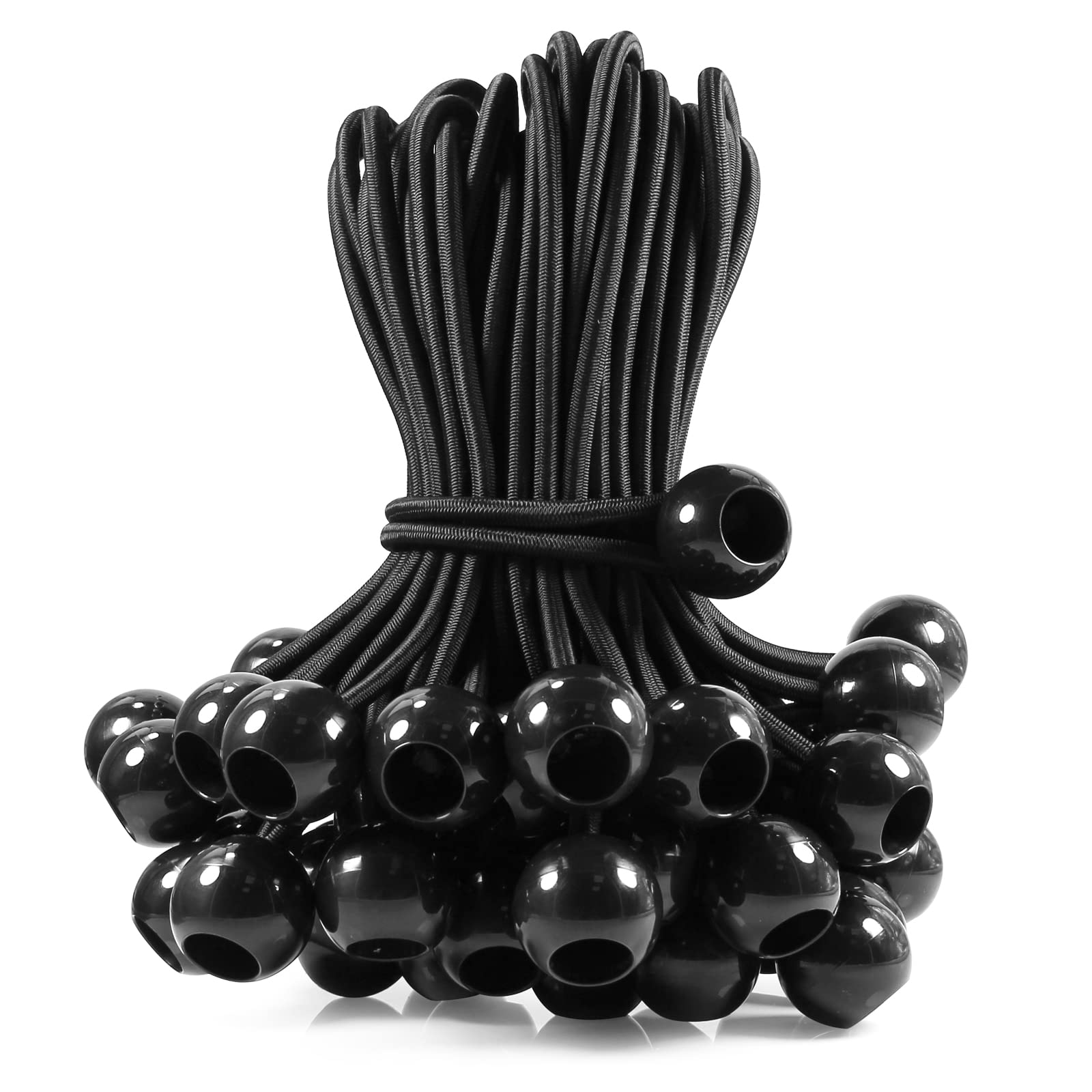 Joneaz 50 Pcs Ball Bungee Cords 6 Inch Black Heavy Duty Outdoor for Canopy Tarp Tie Downs, UV Resistant