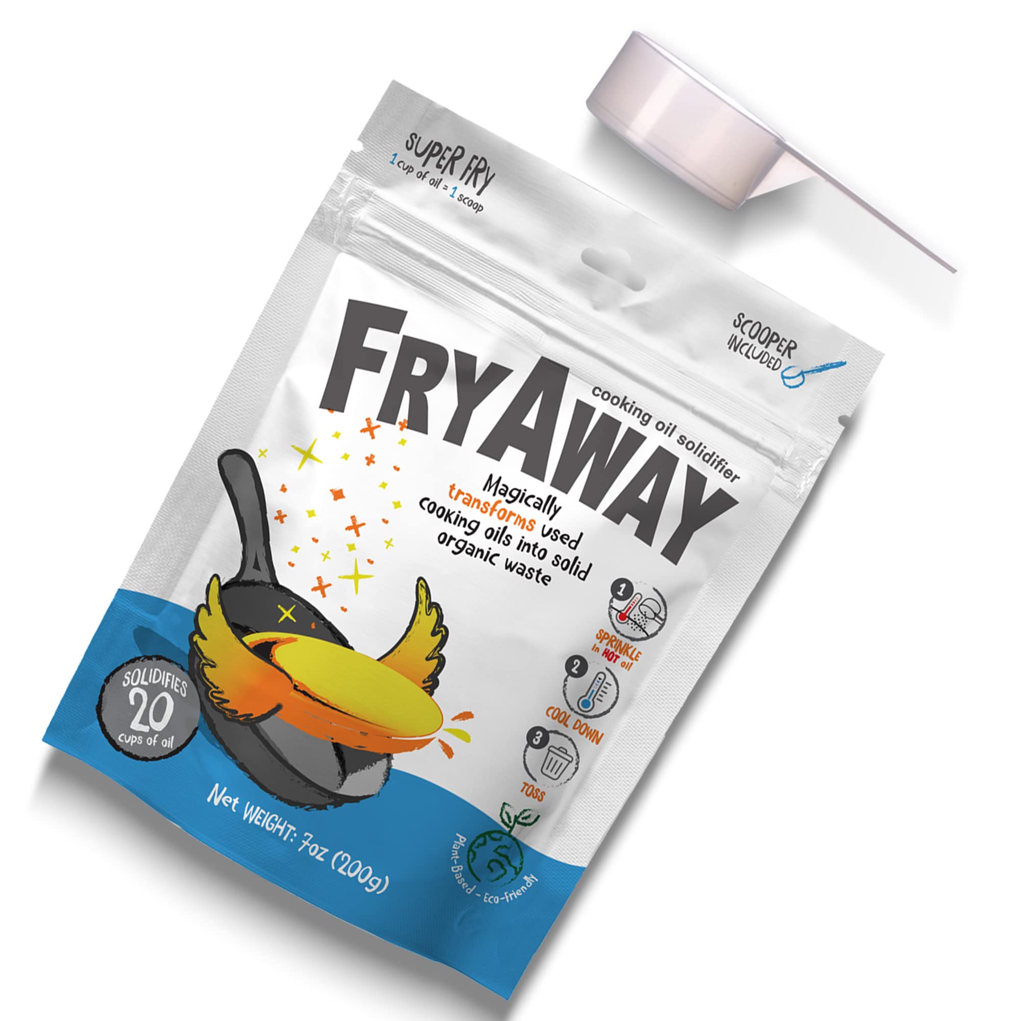 FryAway Super Fry Cooking Oil Solidifier, As Seen on Shark Tank, Solidifies up to 1.5 Gallons of Oil- Plant-Based Cooking Oil Solidifier Powder that Turns Used Oil to Hard Oil, Fry Oil Away for Mess-Free Cleanup and Disposal - Easy to Use, Made in the USA