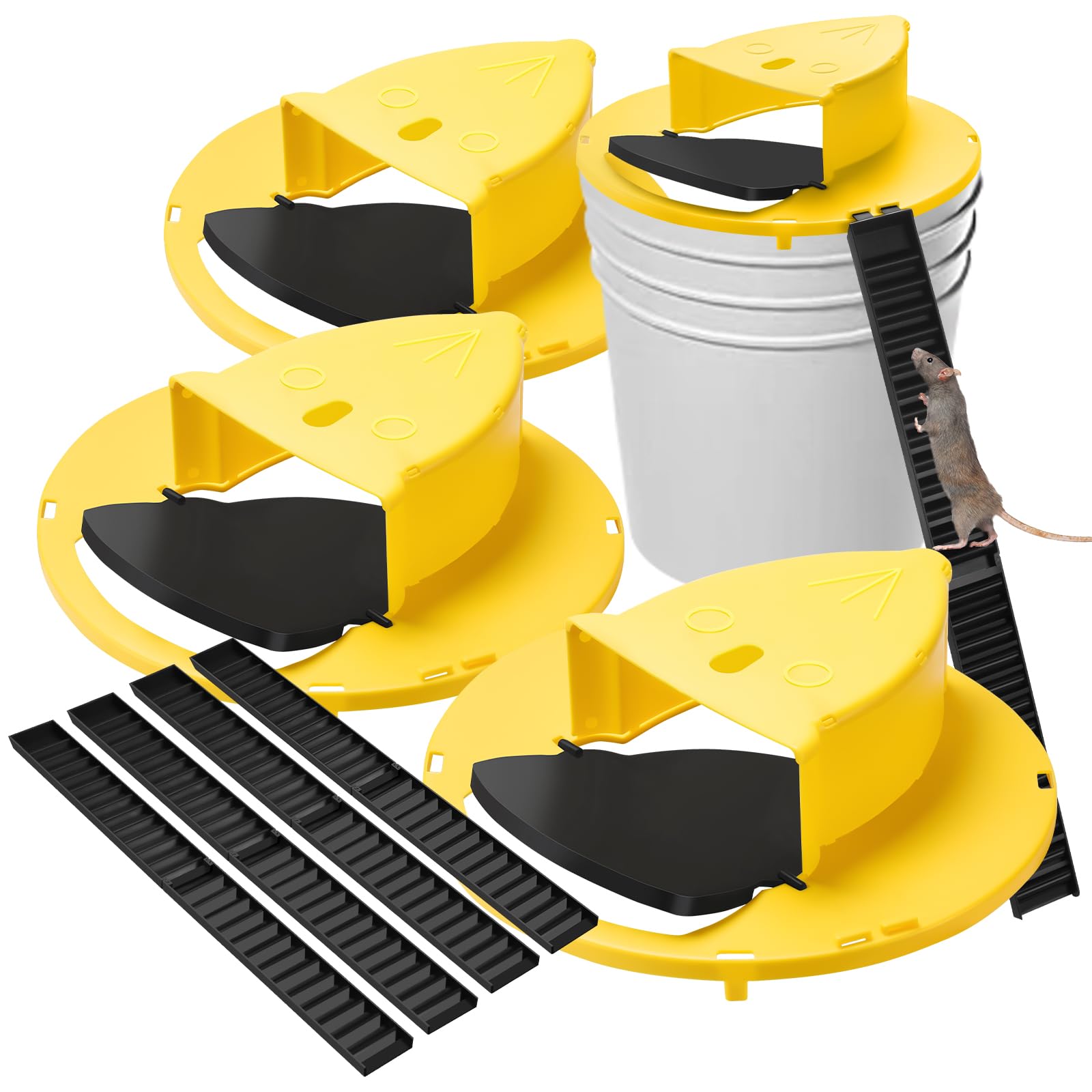 Automatic Reset Slide Bucket Lid Mouse Trap, Reusable Catch and Release Mouse Trap, Mousetrap Bucket Indoor and Outdoor, Humane Non-Kill Mouse Trap Bucket, Mouse Trap Bucket Lid (3-Pack)