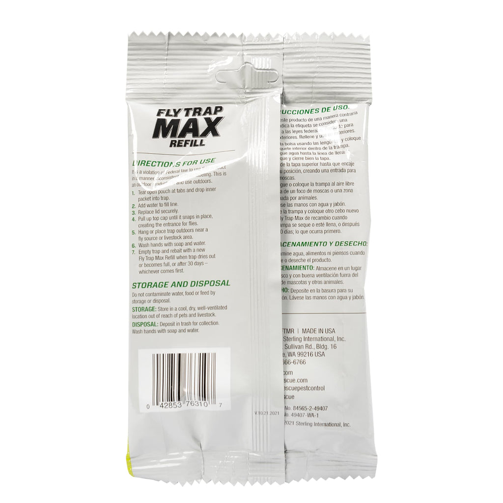 RESCUE! Fly Trap Max Refill – Large Reusable Outdoor Fly Trap (Refill Only) - 4 Refills