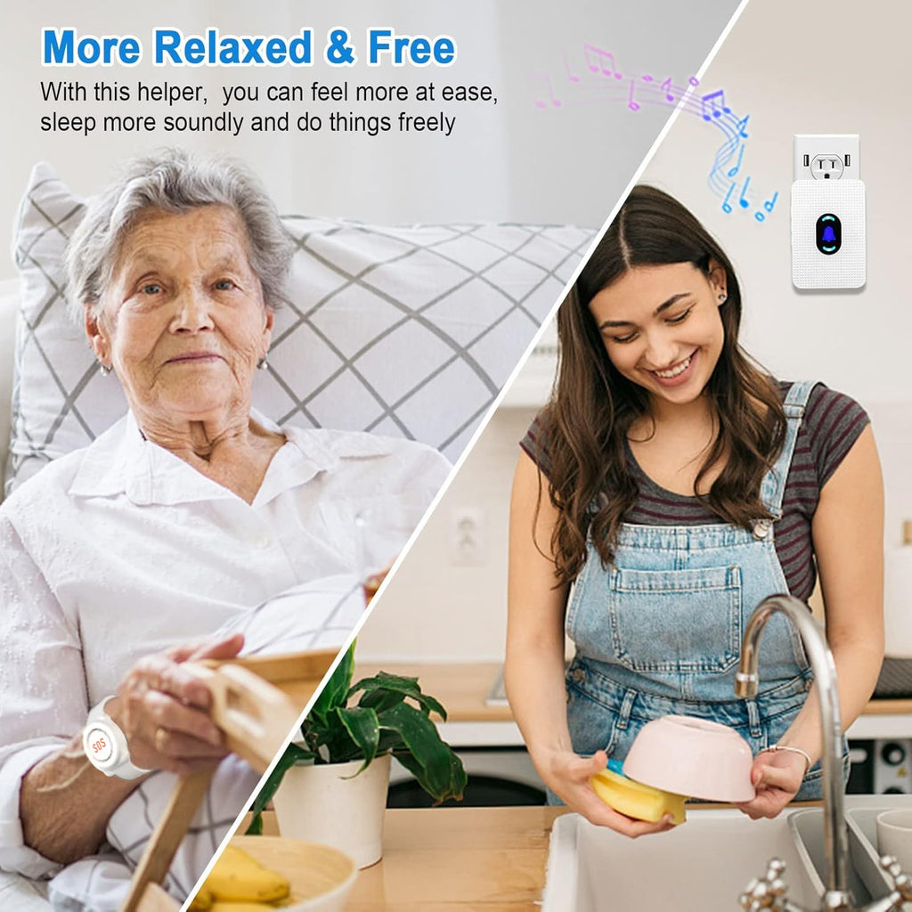 Daytech Wireless Caregiver Pager System Call Button Nurse Alert for Elderly Alert System for Seniors Disabled Patient 1 Alert Watches + 1 Receiver