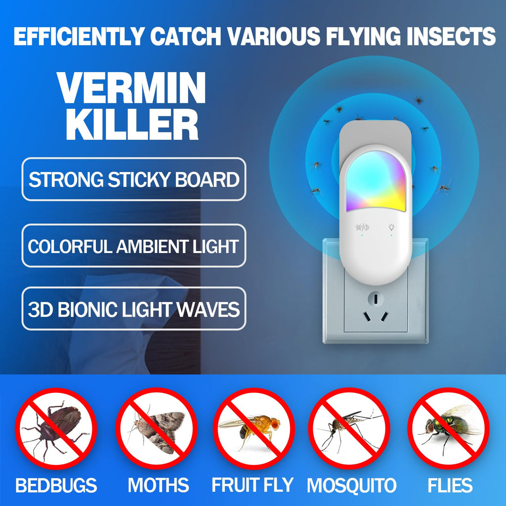 Fly Insect Trap,Indoor Plug-in Fly Traps for Flies, Fruit Flies, Moths, and Other Flying Insects,Moths Killer with Night Light (1Devices + 5 Glue Cards)